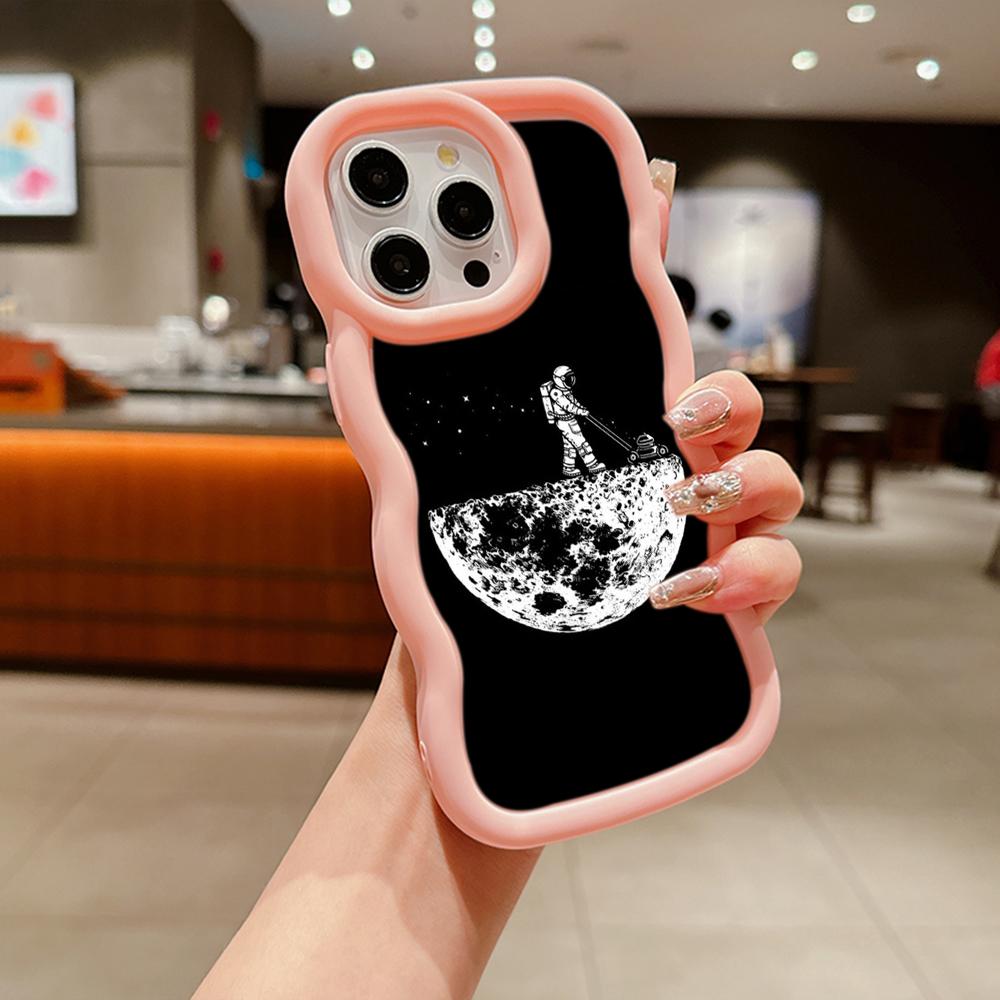 Ae97 Space Moon Astronaut Black art Protective Phone Cases for iPhone 14 13 Pro Max 11 12 15 Plus Infinix Hot 40i Smart8 Tecno Big Wave TPU Back Cover