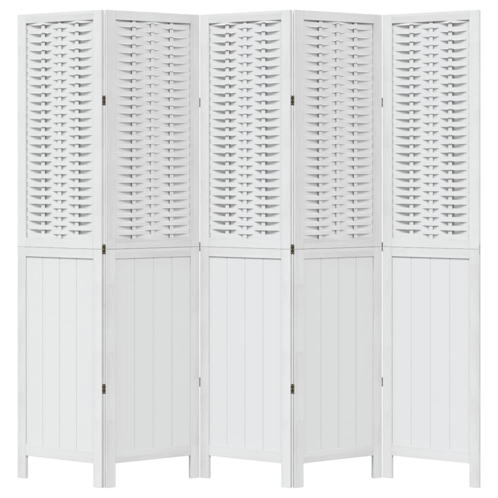 5 Piece Room Divider White Solid Paulownia Wood