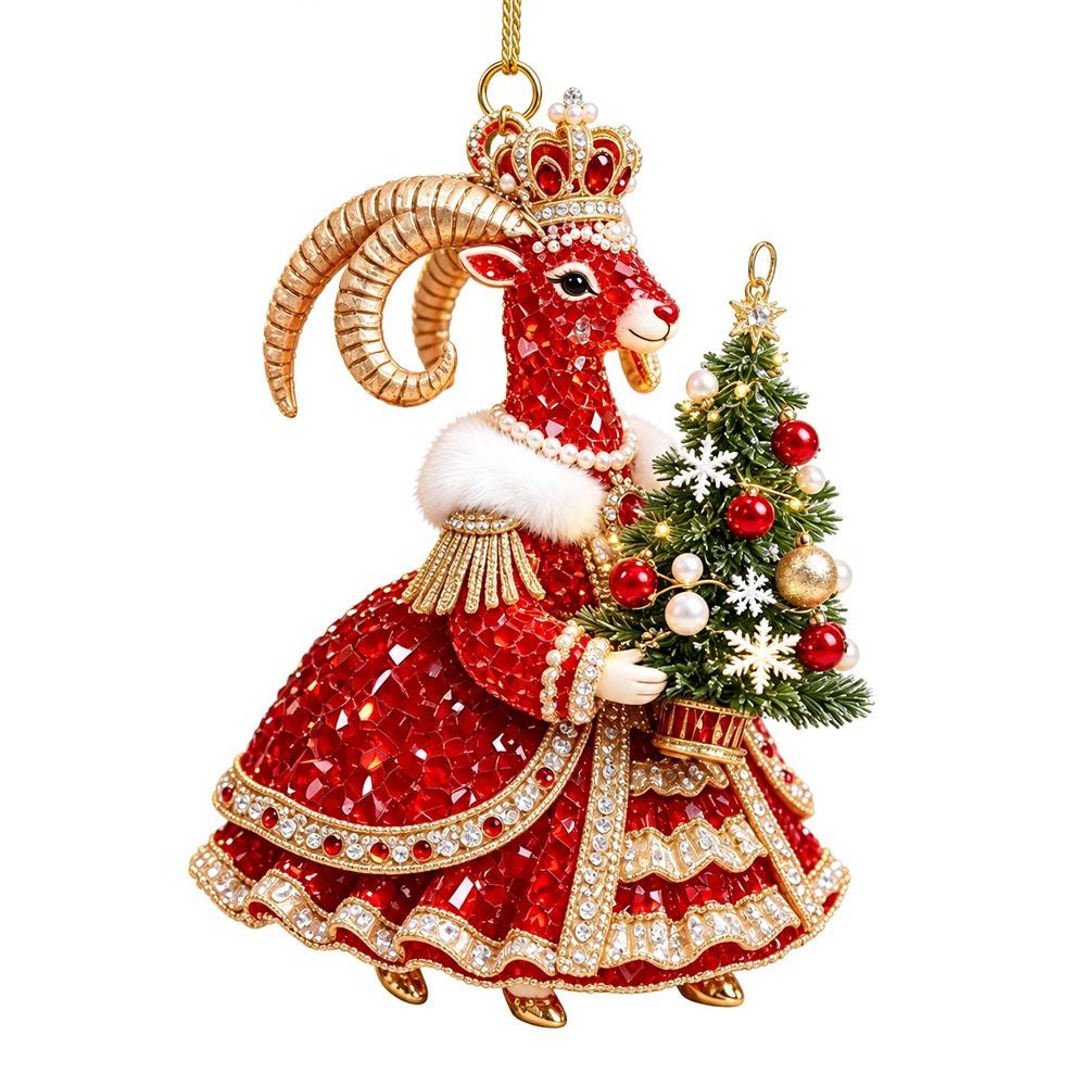 2D Flat Goat Hanging Ornament Set Acrylic Artificial Rhinestone Goat Pendant Simulation Shining Animal Hanging Decoration