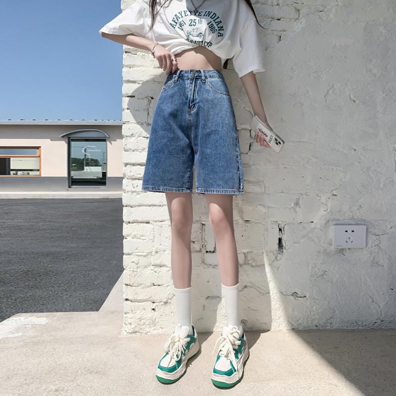 

Women s Summer 2022 High-Waisted Retro Denim Shorts: Slimming, Loose, Wide-Leg, Mid-Length, Hong Kong Style 3XL