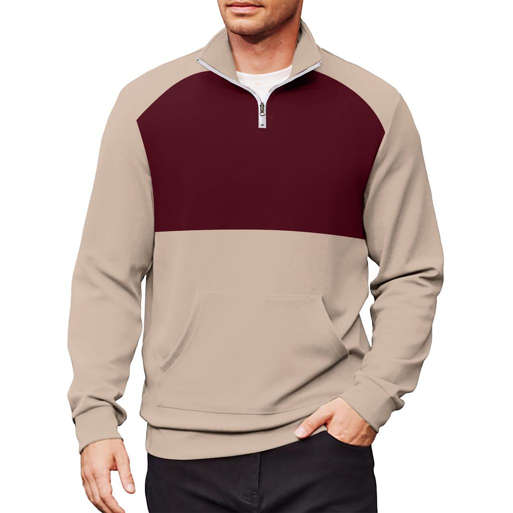 Men's Casual Long-Sleeved Collared Quarter-Zip Sweatshirt