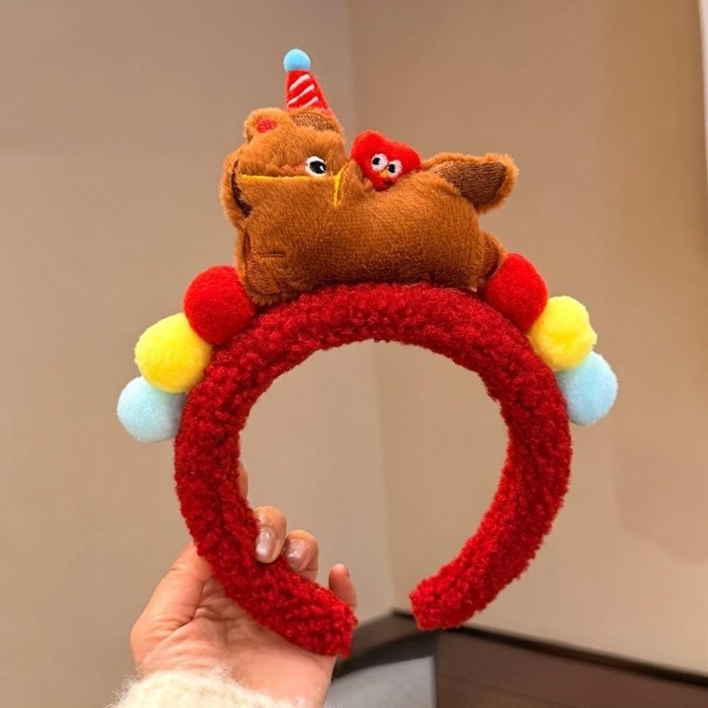 Red Cartoon Horse Hair Hoop Exquisite New Year Mascot Headband Cute Pony Headpiece  Celebration