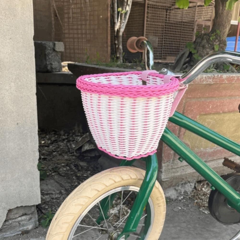 Handwoven Front Handlebar Basket Adjustable Leather Straps Bicycle Storage Basket  Girls Bike