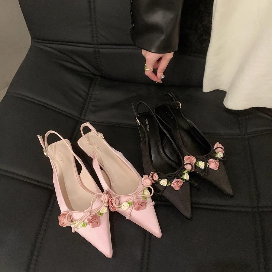 French 2024 French summer feeling new with beautiful temperament one word with high heels sandals women's skirt