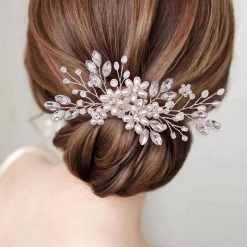 Fashion Crystal Flower Hair Combs Clips Bridal Wedding Hair Accessories for Women Bride Headpiece Hairpins Bridesmaid Jewelry