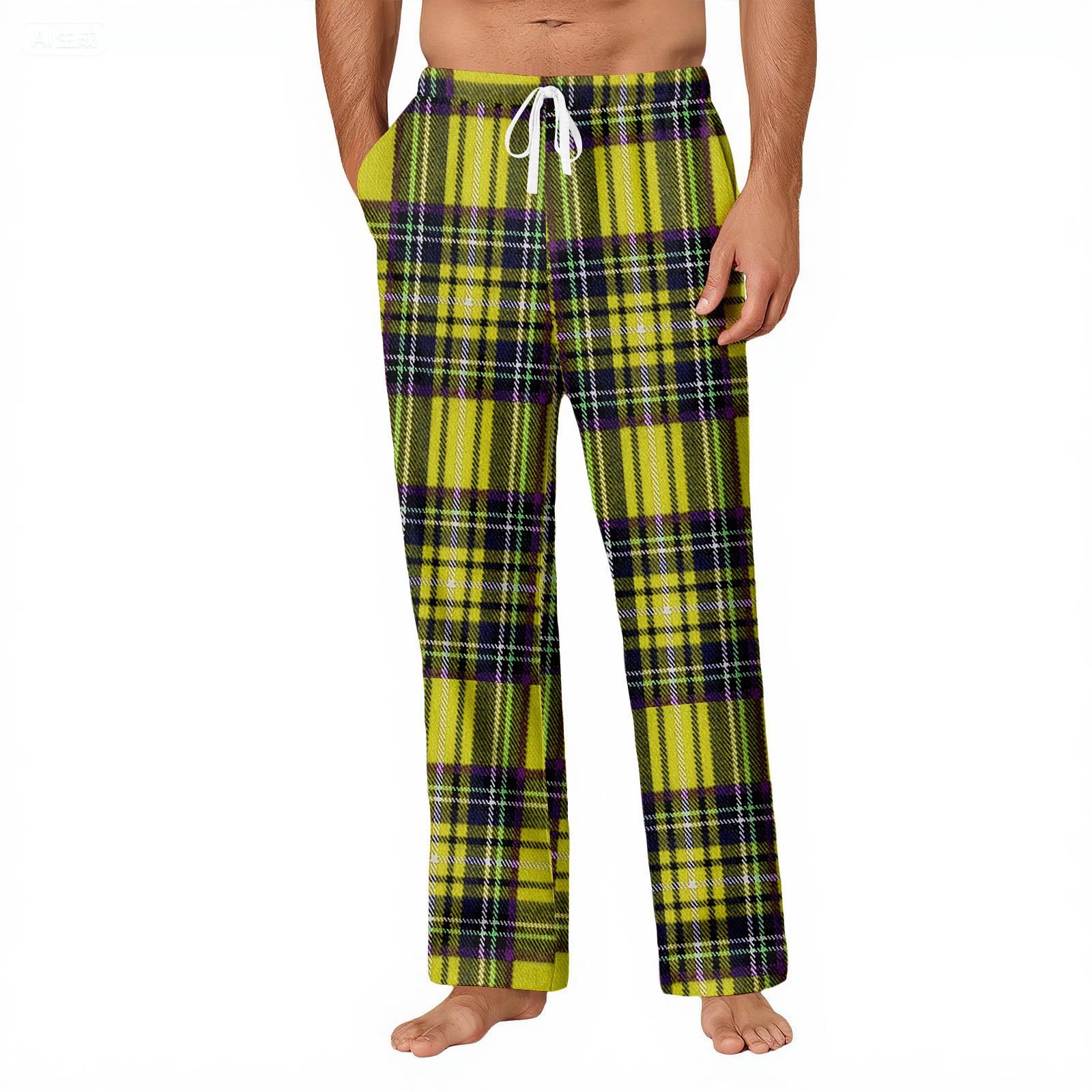 

Мужские полосатые клетчатые повседневные брюки с карманами, домашние пижамные брюки L