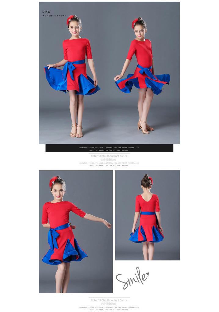 Girls' Short-Sleeve Latin Dance Skirt – Spring/Summer Competition and Practice Costume