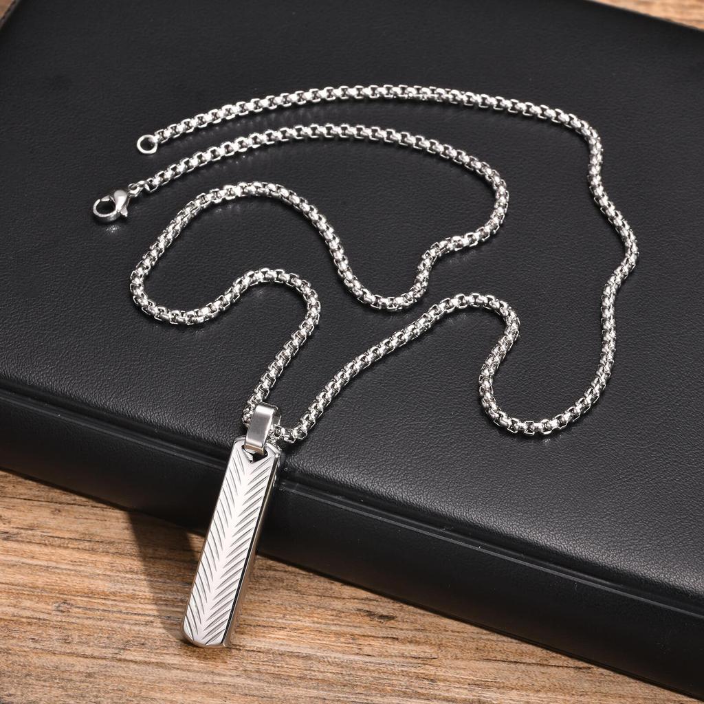 Stainless Steel Jewelry Vertical Bar Pendant Man Necklaces Silver Color Collar Simple For Dad Boyfriend Valentine's Day Gift