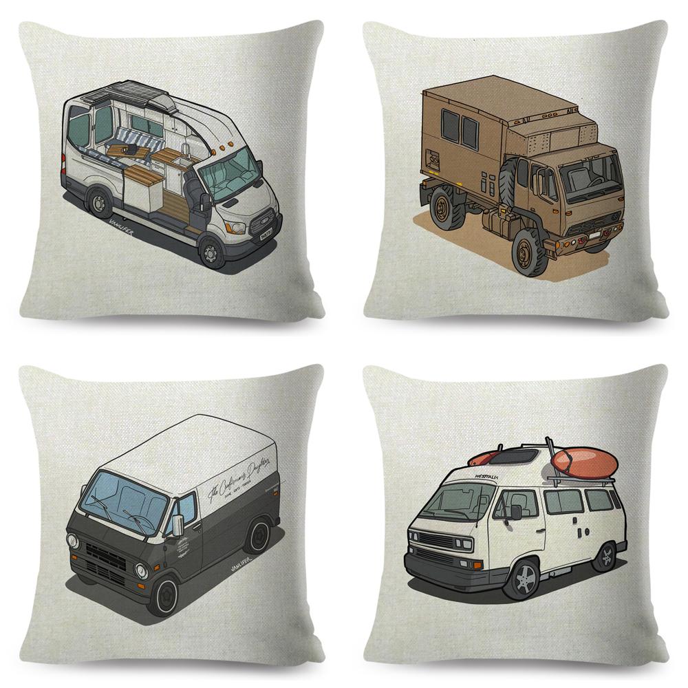 Van Life Pillow Case Decor Cartoon Camper House Travel Car Cushion Cover for Sofa Home Children Room Vanlife Pillowcase 45x45cm
