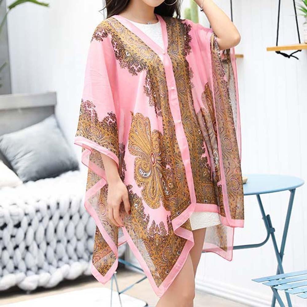 With Buckle Sunscreen Thin Large Scarf Breathable Seaside Vacation Cloak  for Mom