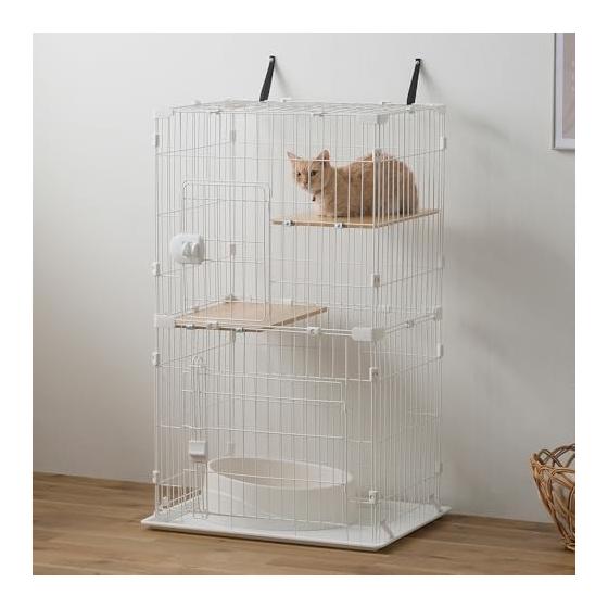 Iris Ohyama Cat Cage Cat Cage Compact Cat Cage 2 Tiers CCC-112 Natural