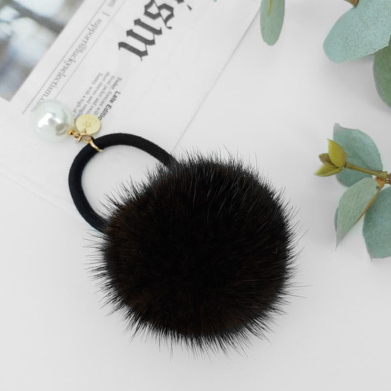 

LALA Натуральная норковая резинка для волос с помпоном - Какао ONE