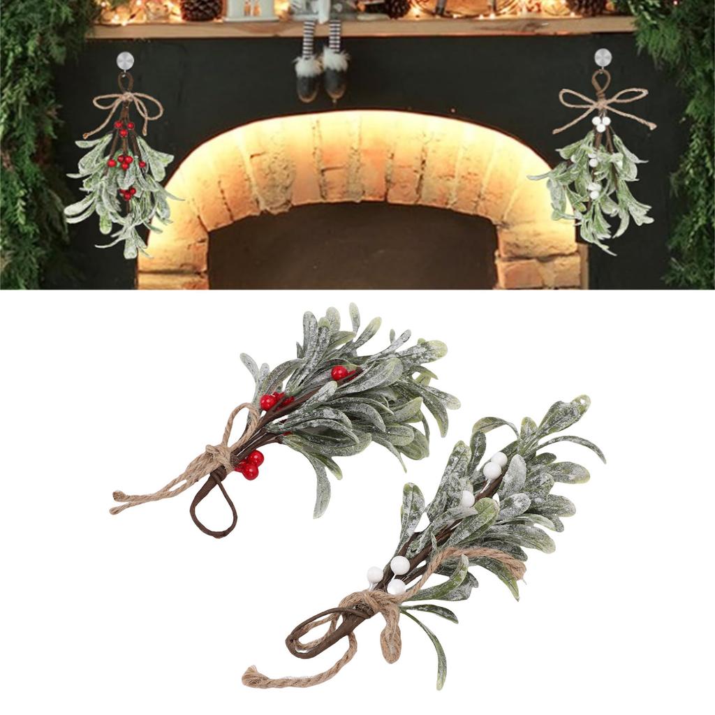 4PCS Artificial Mistletoe Pick 9.1 Inch Xmas Hanging Fake Mistletoe Ornament Decorations for   Xmas Tree Wreath Holiday Decoration