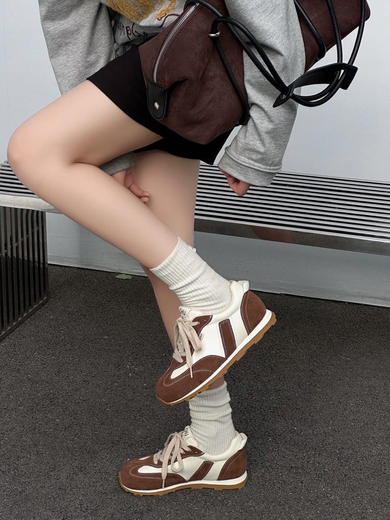 Retro contrasting color splicing sports moral training shoes women's 2025 autumn new lightweight height increase small fashion casual shoes