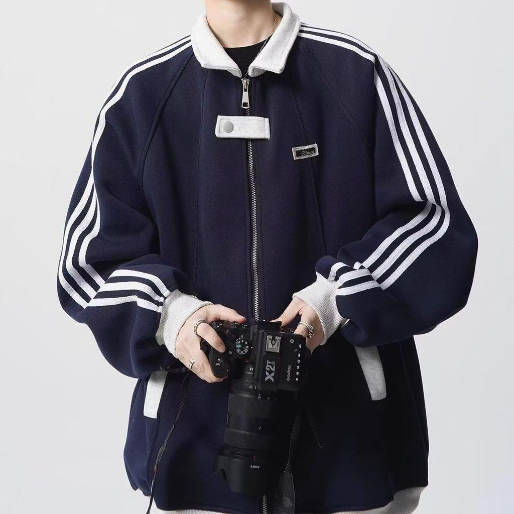 Herr Höst Patchwork Sportjacka - Mångsidiga High Street Punk Randiga Baseball Ytterkläder