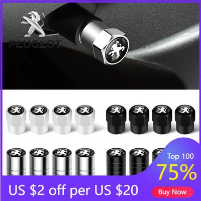 2026 Hot Car Sticker 4PCS Metal Car Badges Wheel Tire Valve Caps Covers Auto Accessories For Peugeot 207 3008 206 208 308 307 40