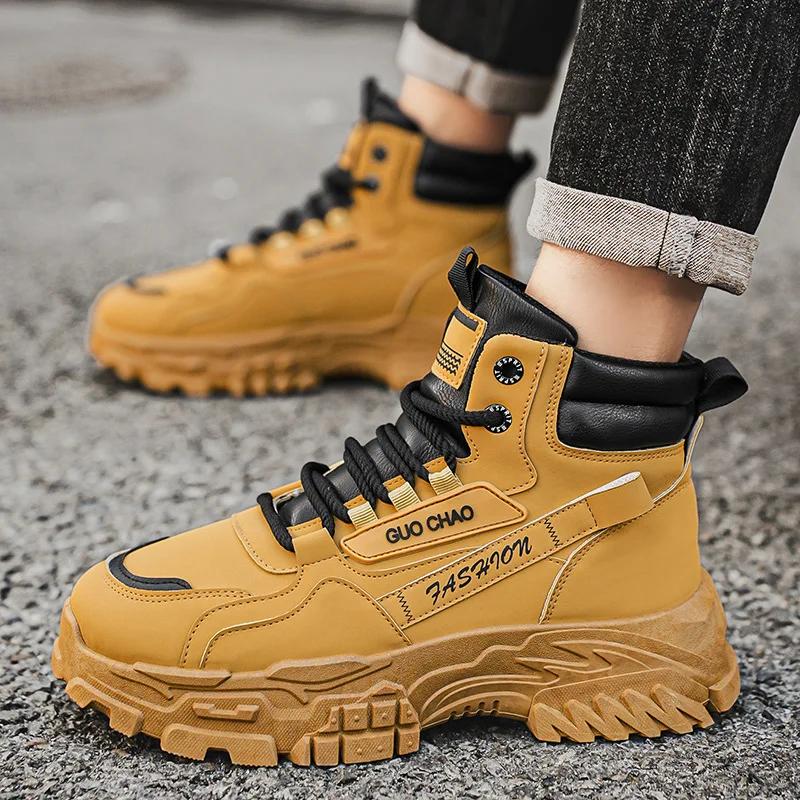 

Мужские ботинки 2025 года, новые осенние высокие повседневные кроссовки для мужчин, универсальные нескользящие ботинки на платформе, обувь для альпинизма 39