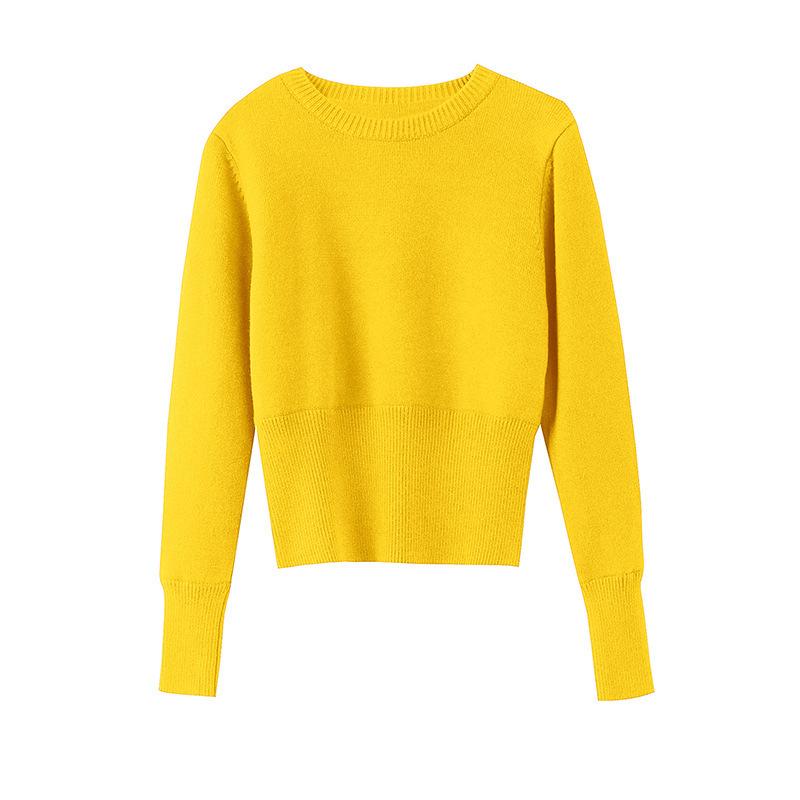 Knit Short Top Base Layer Fall Winter Slim Fit Long Sleeve Round Neck Inner Wear High Waist Sweater Women