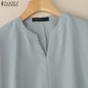 ZANZEA Women Casual V-Neck Loose Summer Short Sleeve Blouse