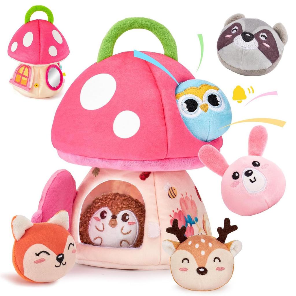 Farm Scene Mini House with 6pcs Animal Plush Toys Soft Stuffed Dolls & Mini Sandbag Plushies Cute Toy Set for Girls