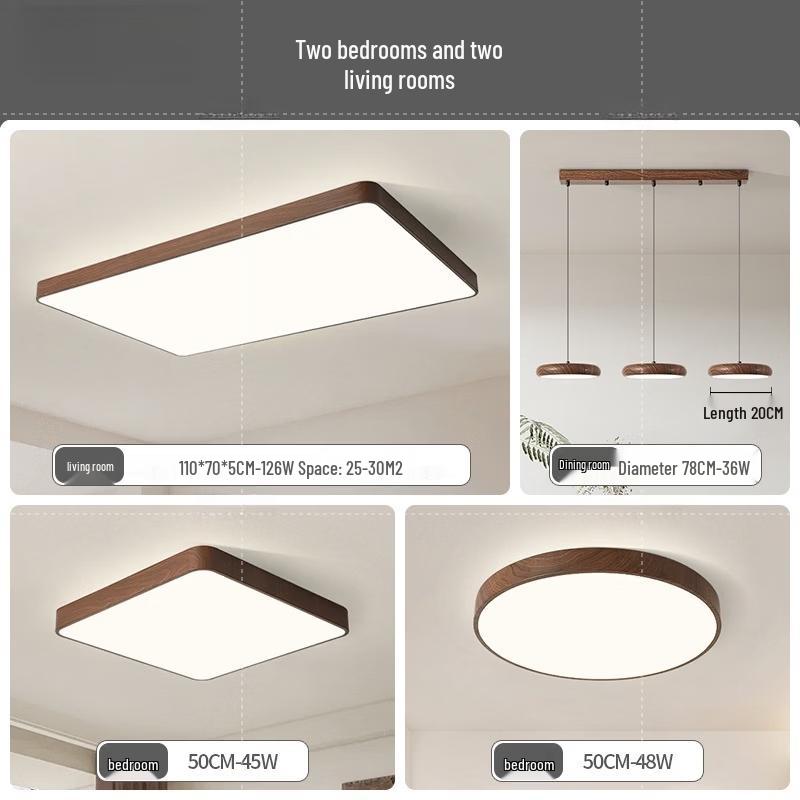 Walnut Wood Eye Protection Ceiling Light with 3-Color Dimming