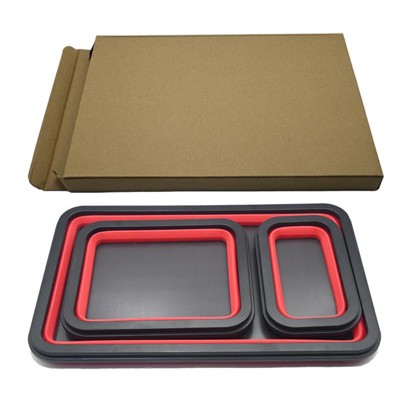 3pcs Collapsible Magnetic Parts Tray Set Flexible Silicone Tool Bowl Dish Strong Magnet Screw Nut Bolt Holder For Auto Repair
