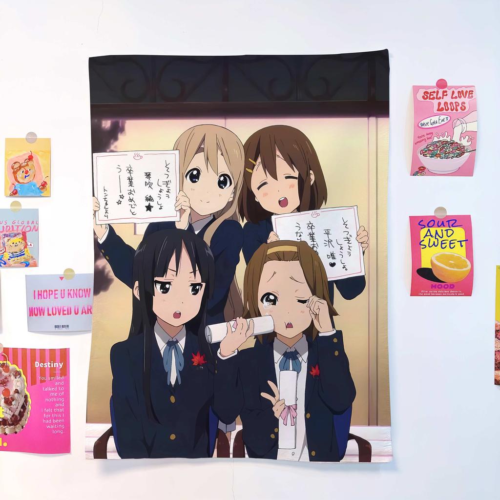 KOn Anime Tapestry Yui Mio Ritsu Mugi Manga Print Wall Hanging Ideal for Bedroom Dorm Room Decor Anime Music Fans