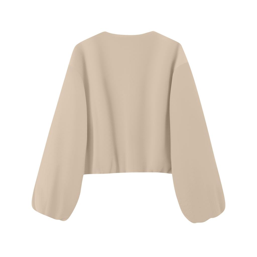 Dámská ležérní móda volná jednobarevná krátká bunda s kapsami