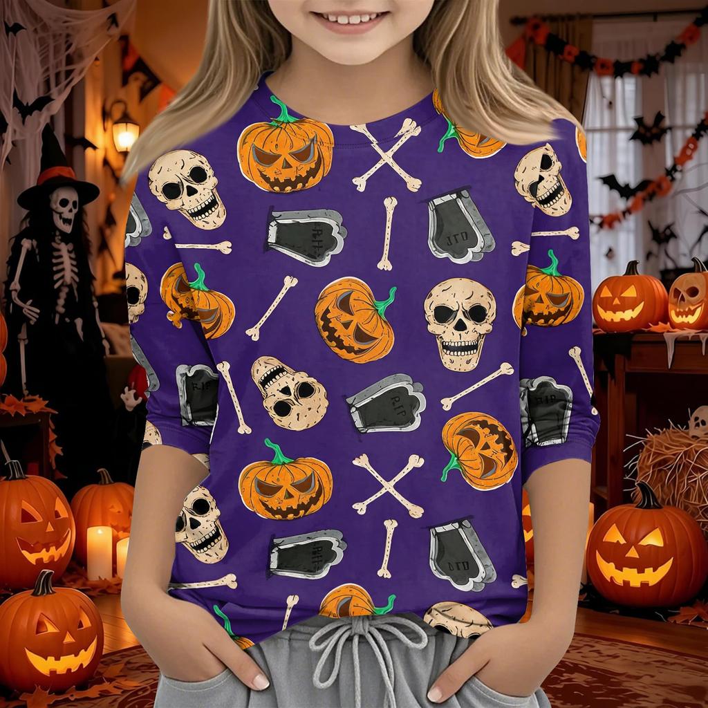 Kids Halloween 3/4 Sleeve T-Shirt for Boys and Girls