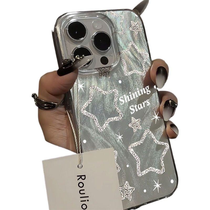 Suitable for Apple 16promax Glitter Feather Gauze Large Hole Phone Case 14 Cartoon 13iPhone15plus Protective Case