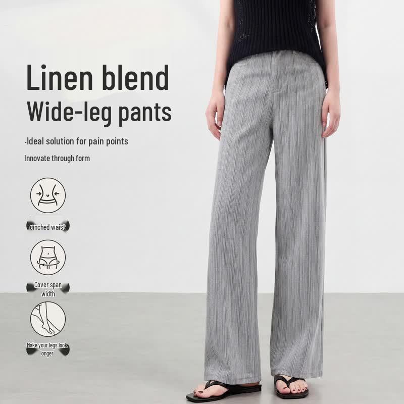 FivePlus Women s Summer Textured Straight Wide-Leg Pants M