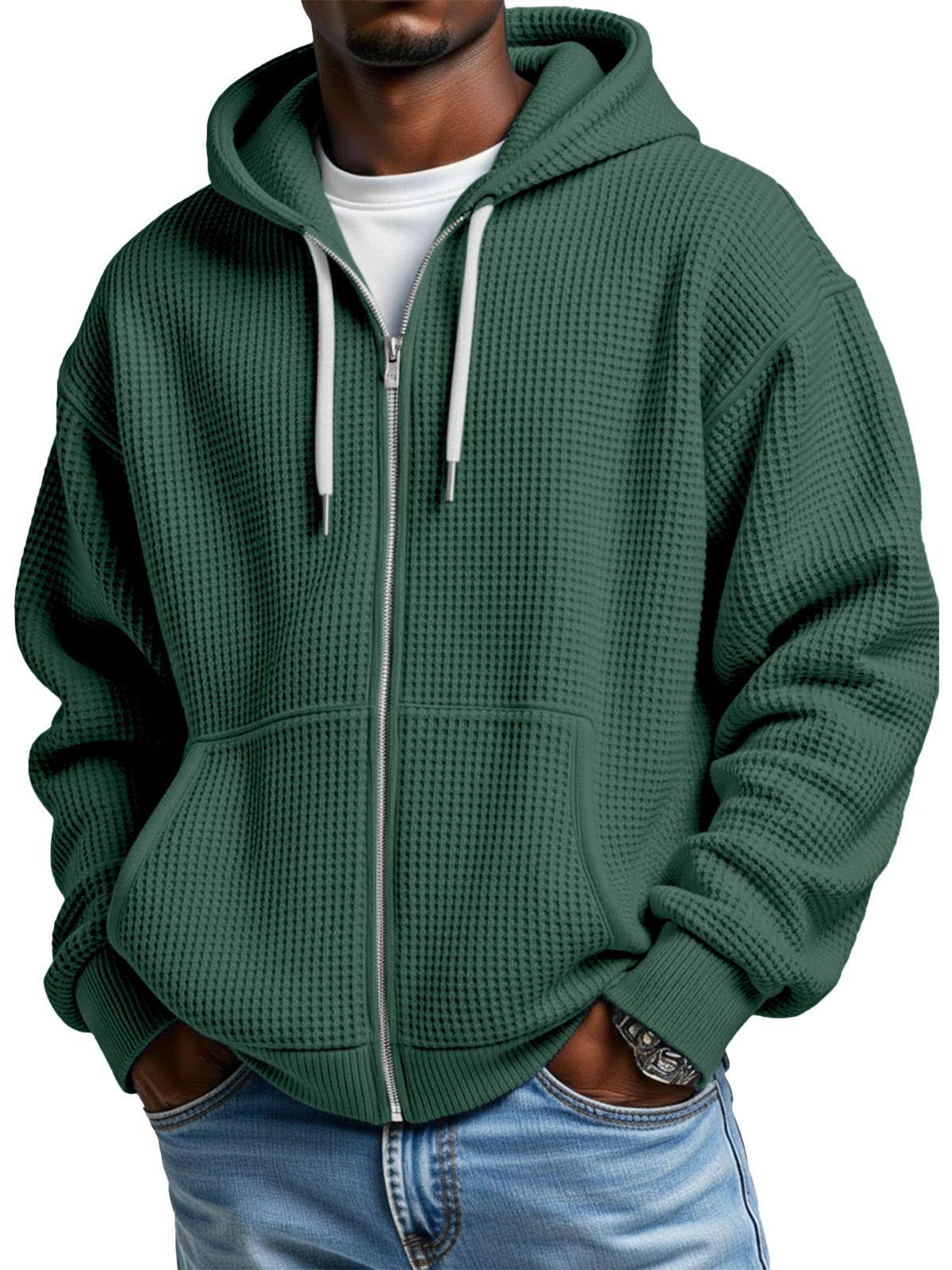 Discount Market Heren Vintage Wafel Rits Capuchon Sweatshirt Jas - Herfst/Winter Collectie XXL donkergroene kleur