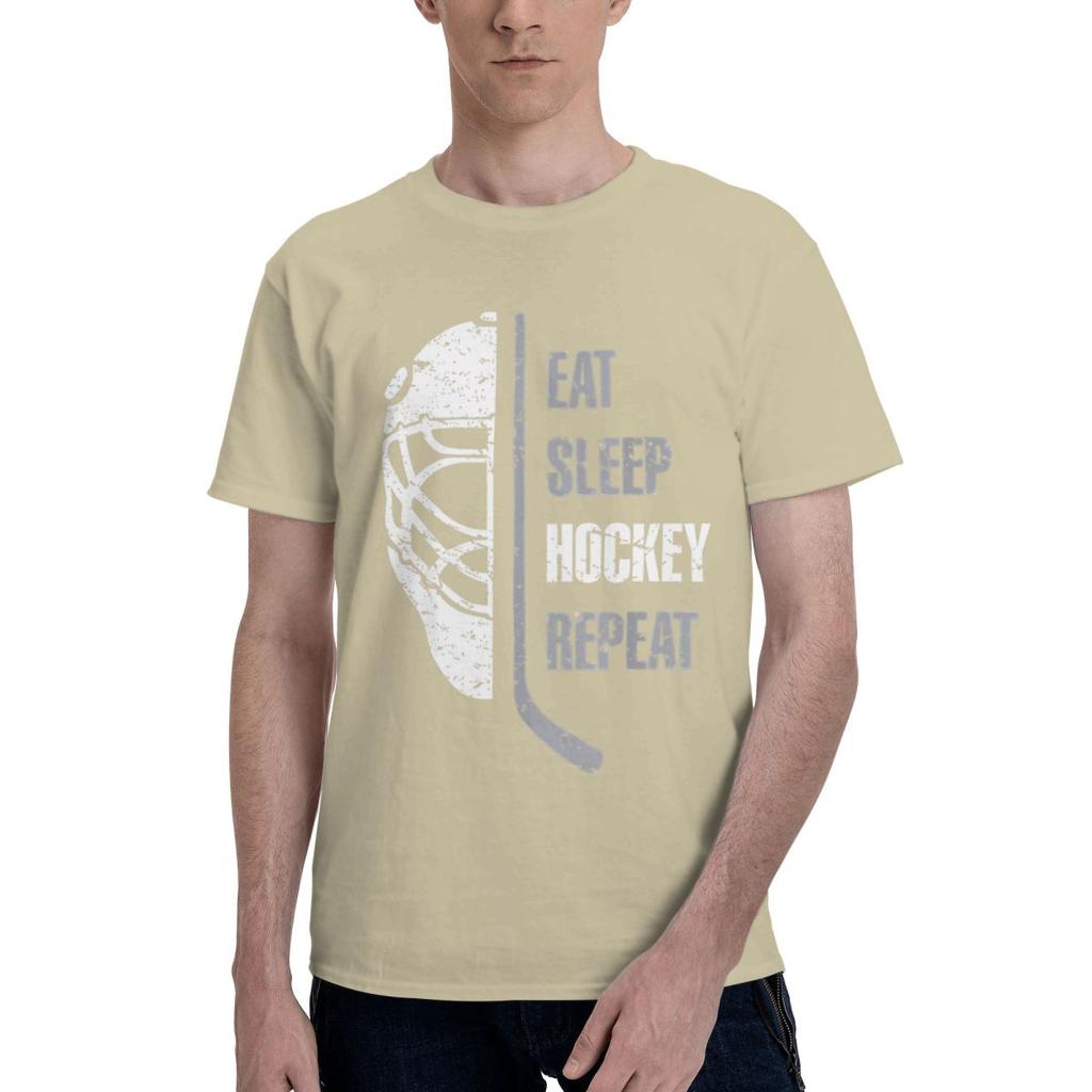 Eat Sleep Hockey Repeat 100 Cotton Casual Breathable Confortable Summer Mens Clothing Brands Mens Shirt