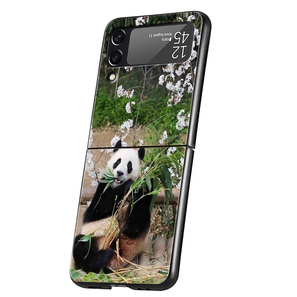 Panda Phone Case For Samsung Galaxy Z Flip 3 4 5 6 7 Hard Black Folding PC For Samsung Z Flip3 Flip4 Flip5 Cover