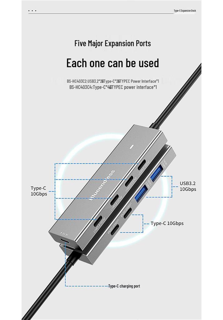 USB-C Hub: 2A+2C USB 3.2 Gen 2 Splitter, 10Gbps, Laptop & Phone Expansion Dock