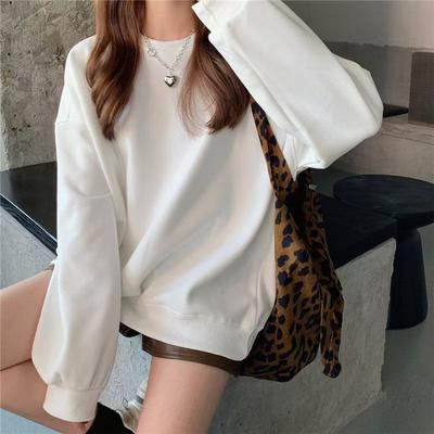 Spring Autumn New Style Loose Crew Neck Pullover Hoodie Women Oversize Unhooded Solid Color Fashion Versatile Base Shirt Top