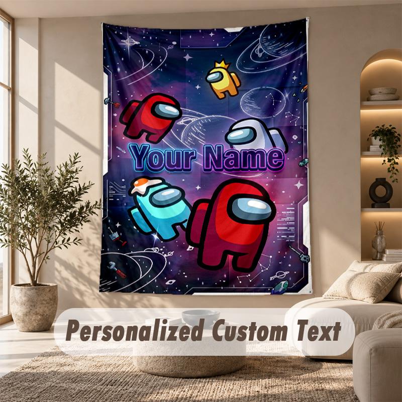 Among Us Tapestry, Personalized Custom Text, Wall Hanging Tapestry For Living Room Home Wall Decor