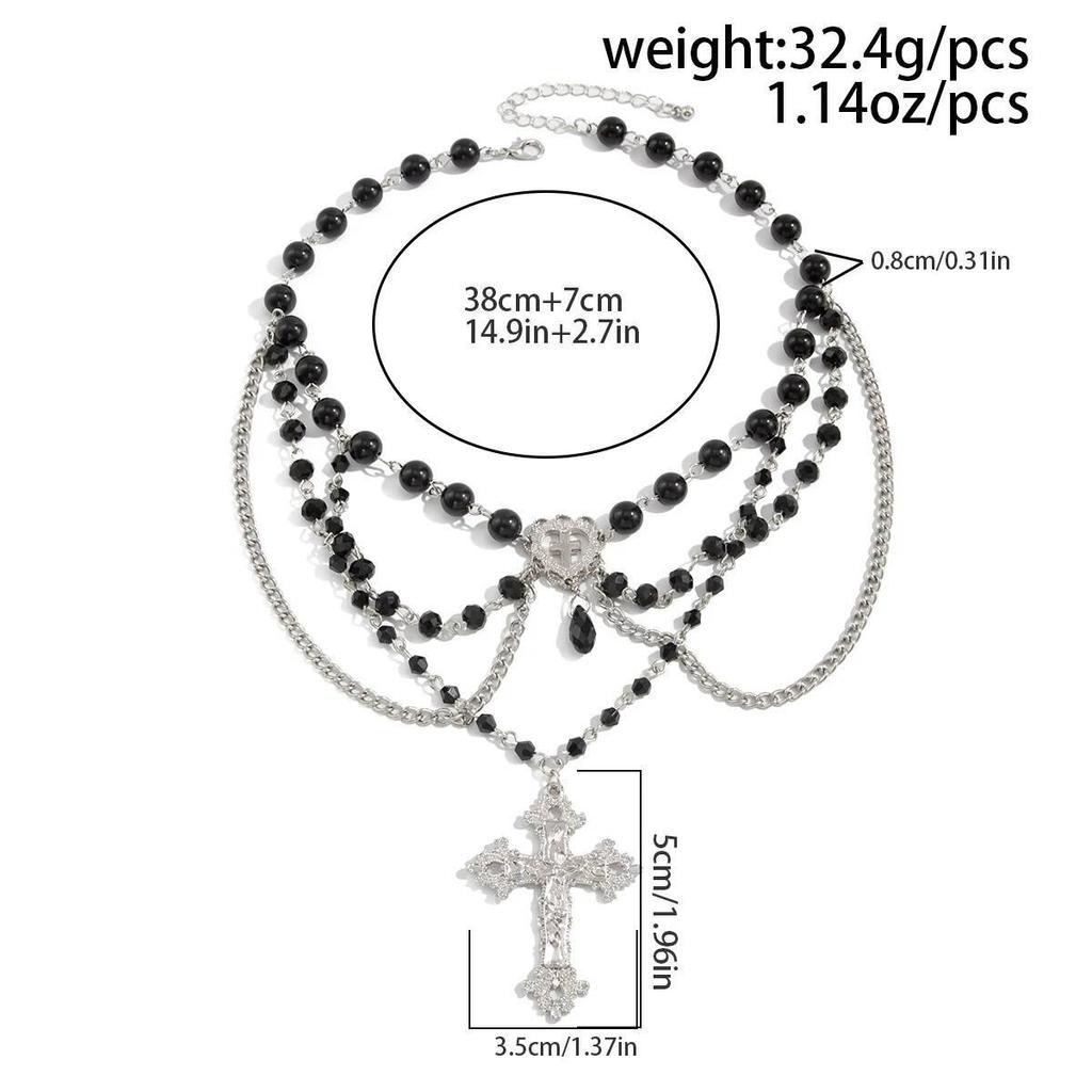 Ingemark Elegant Multilayer Crystal Tassel Choker Necklace for Women Goth Cross Jesus Love Heart Pendant Halloween Jewelry Gift