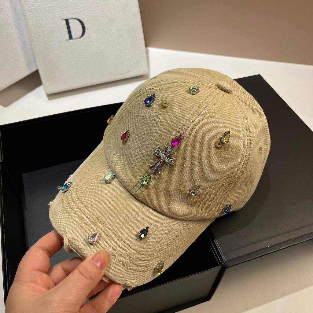 Heavy Industry Light Luxury Color Rhinestone Min Baseball Cap, Personalized Niche Hole Washed Sports Cap