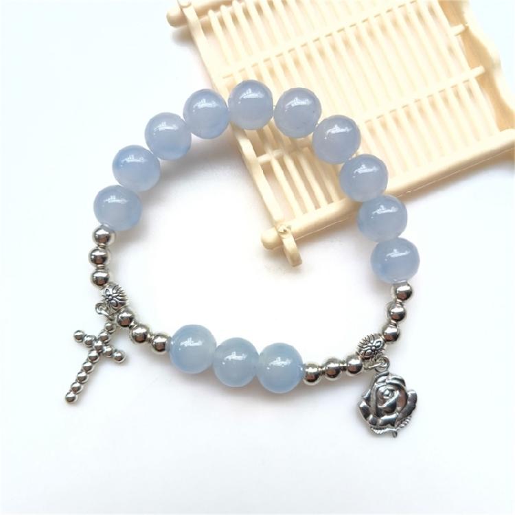 Glass Beaded Bracelets Cross Stretch Bracelets Wristband for Woman Daily Wear