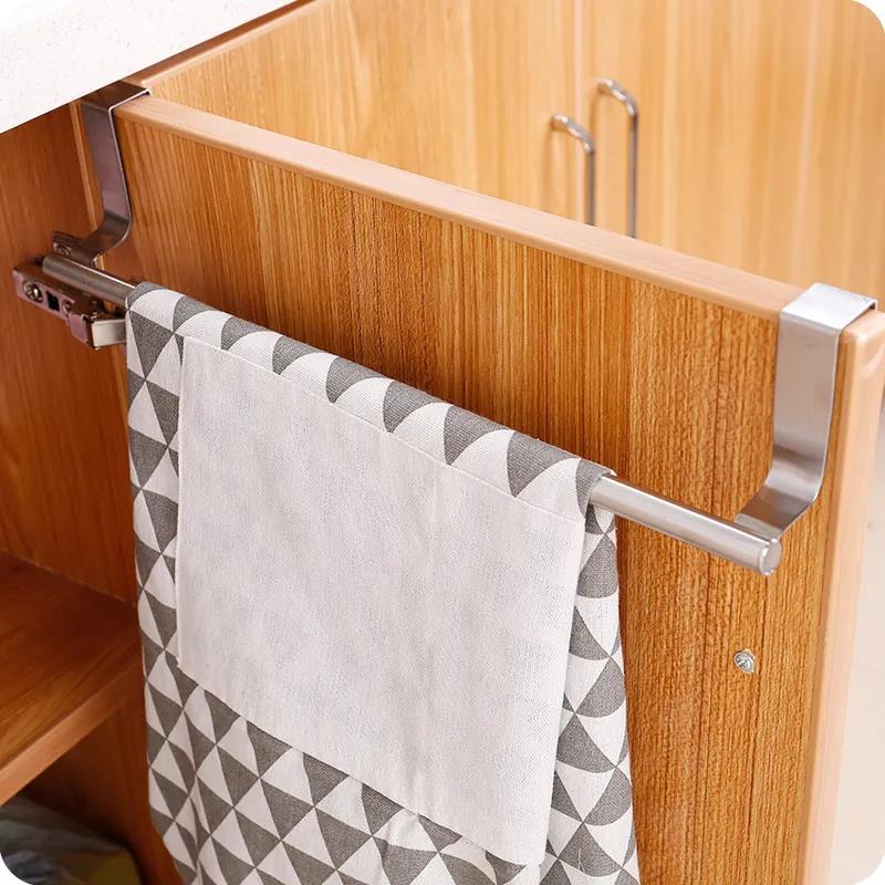 Towel Rack Over Door Towel Bar Hanging Holder Stainless Steel Bathroom Kitchen Cabinet Towel Rag Rack Shelf Hanger