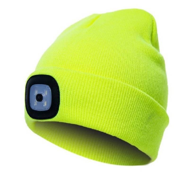 Black Led Knitted Beanie For Outdoor Night Running With Rechargeable Light Feature