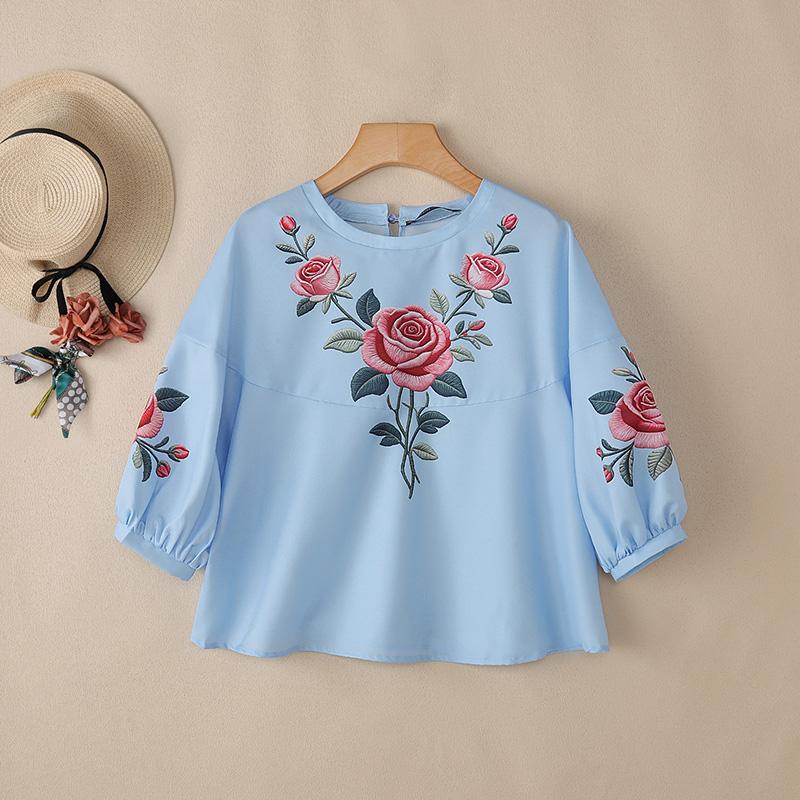 ZANZEA Blusa holgada informal con cuello redondo y manga 3/4 con estampado floral para mujer