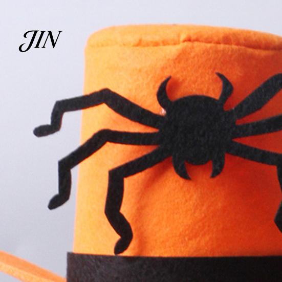 Halloween Pet Costume Accessory Cat Top Hat, Orange Dog Hat with Adjustable Strap, Comfortable Black Spider for Small Dogs Festive Party