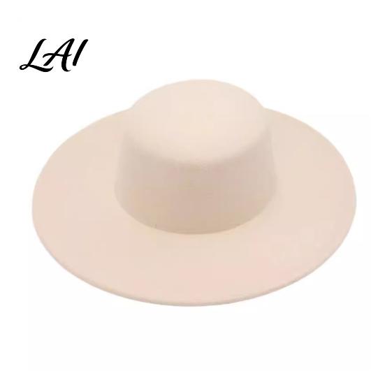 Polyester Warm Winter Cap Flat Top Fedora Hat Wool Blend Derby Cap Retro Jazz Elegant Headwear Wide Brim Felt Hat for Women Events & Daily