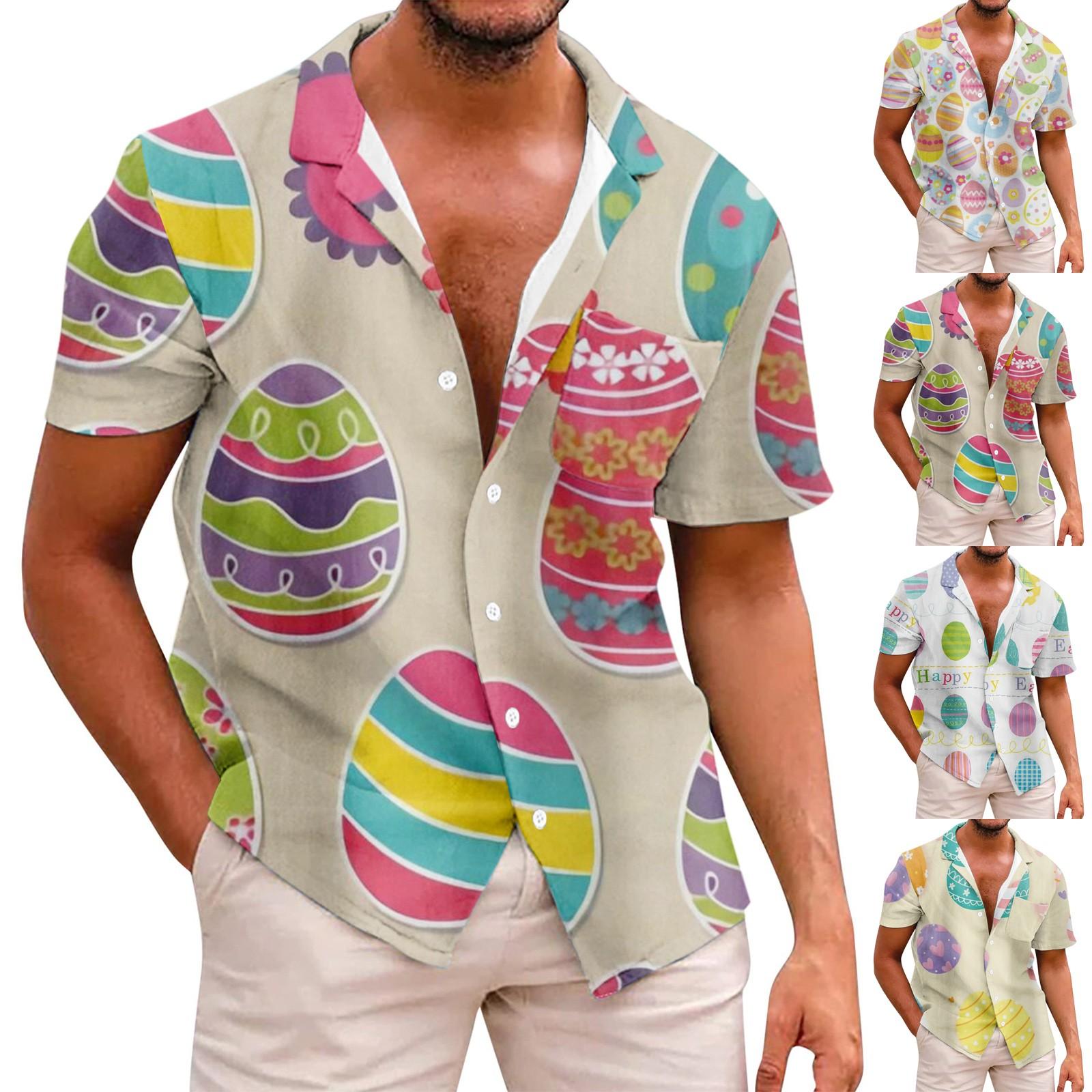 

Мужская летняя свободная модная рубашка с короткими рукавами с пасхальным принтом