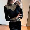 Autumn/Winter Rhinestone Long-Sleeve Top: Age-Reducing, Warm, Half-High Collar Fleece Base Layer Shirt