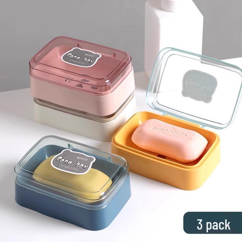 New Cute Soap Holder with Lid - Plastic Bathroom Storage Rack