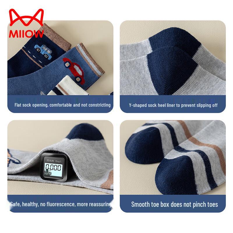 Mao Ren Boys 100% Cotton Anti-Odor Mid-Calf Socks