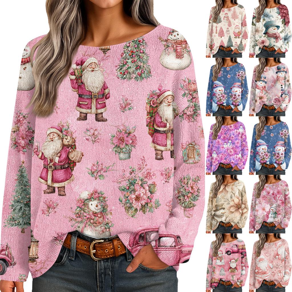 Womens  Fall Sweaters Long Sleeve Print Tops Pullover Sweaters Loose Dressy Casual Basic Clothes
